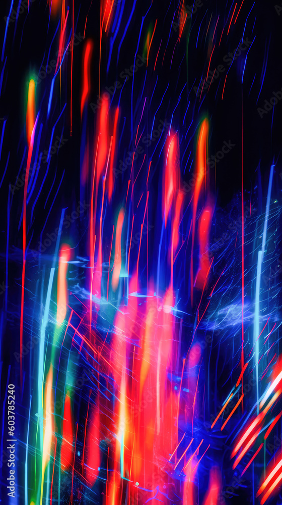 Poster abstract illustration of a neon light pattern creating a blurry pattern of shapes and colors. genera