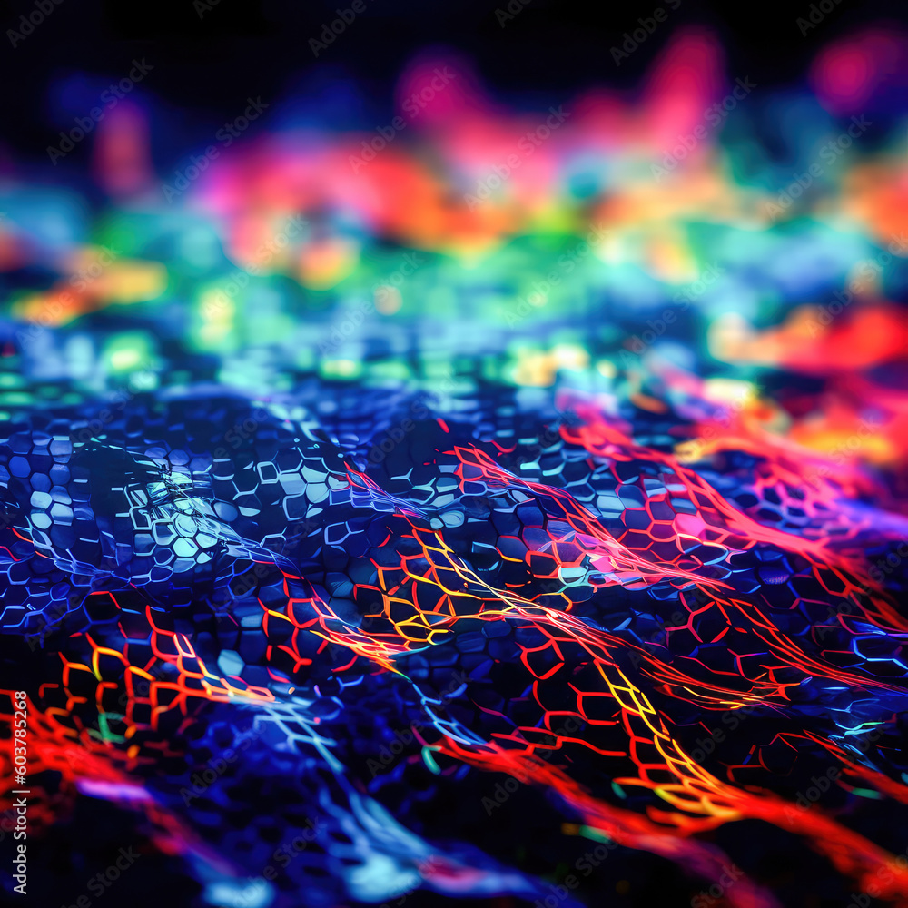 Poster abstract illustration of a neon light pattern creating a blurry pattern of shapes and colors. genera