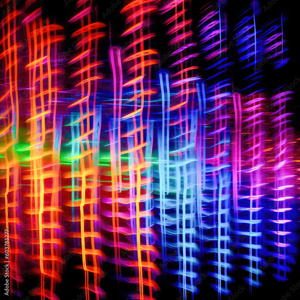 Poster abstract illustration of a neon light pattern creating a blurry pattern of shapes and colors. genera