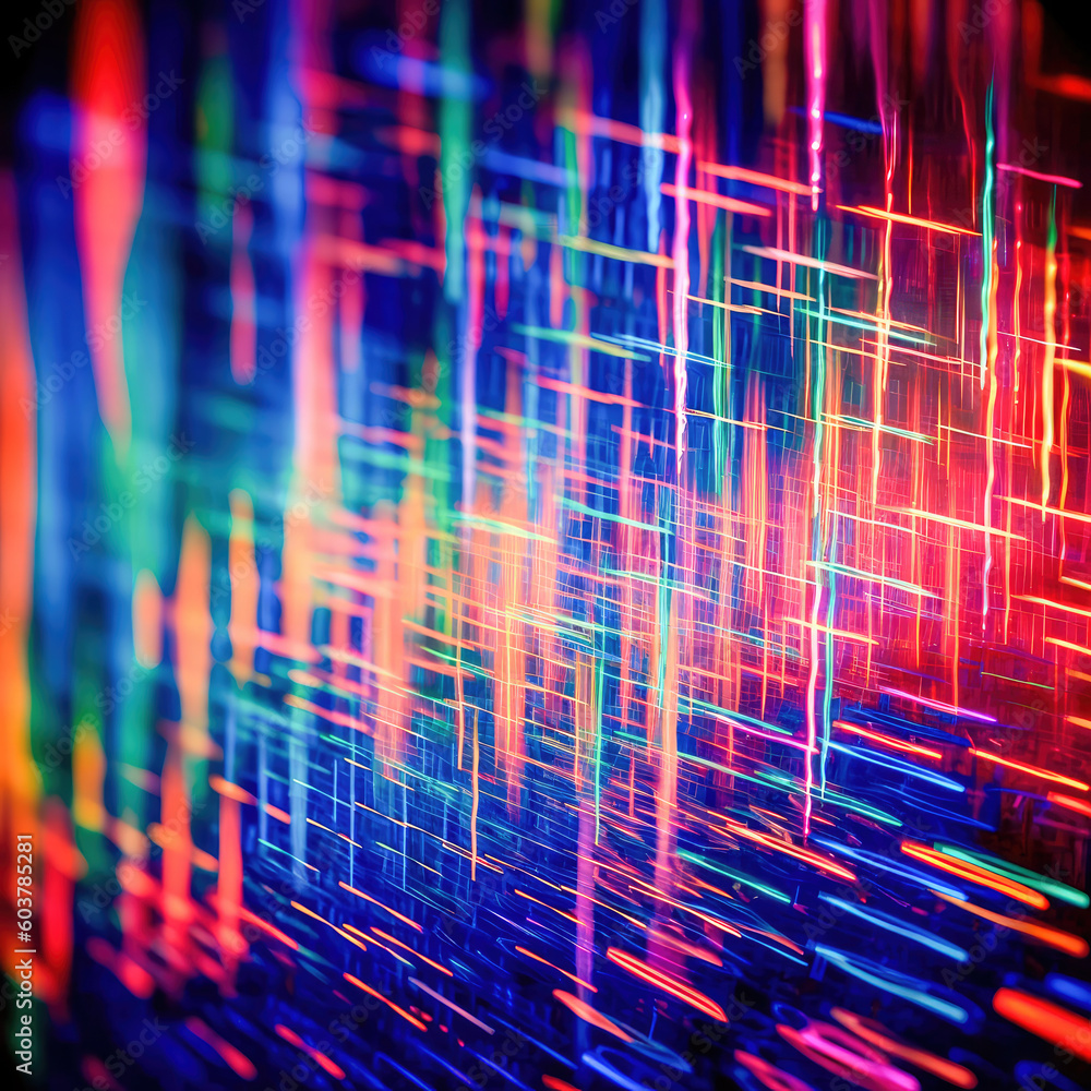Poster abstract illustration of a neon light pattern creating a blurry pattern of shapes and colors. genera
