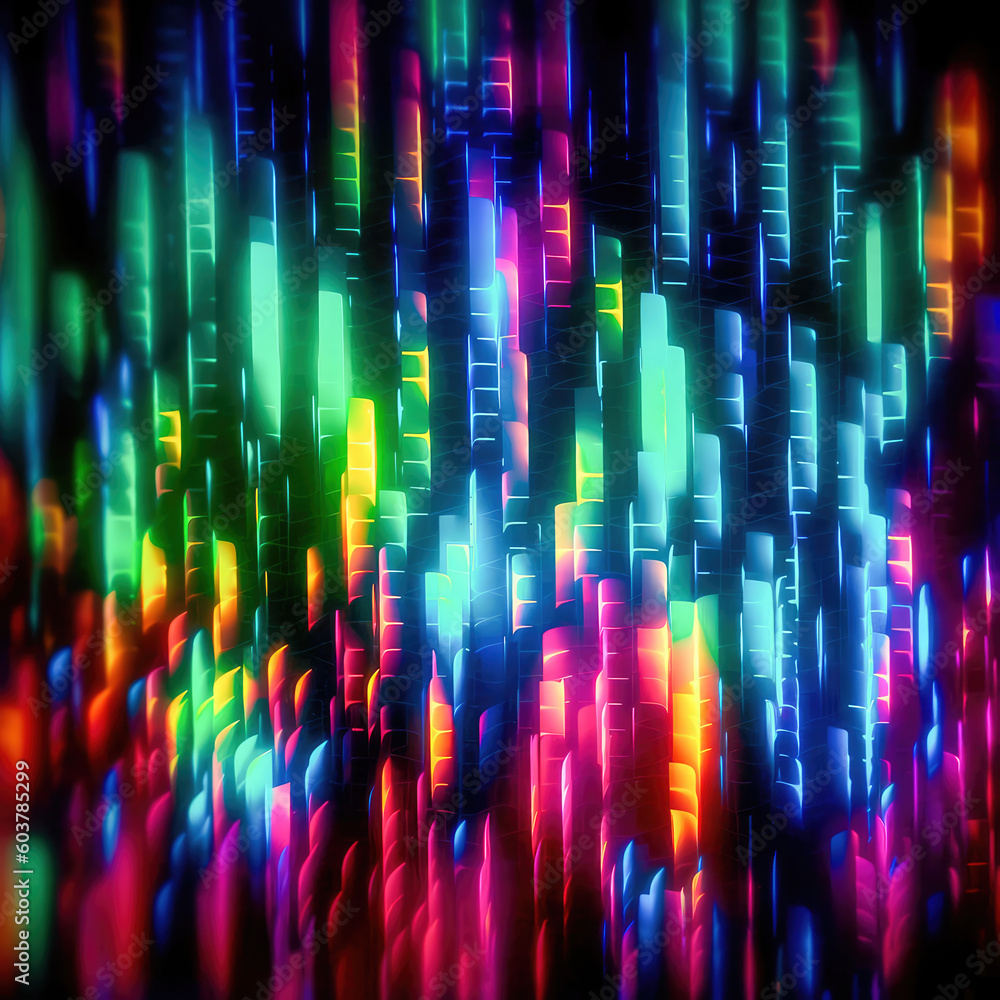 Poster abstract illustration of a neon light pattern creating a blurry pattern of shapes and colors. genera