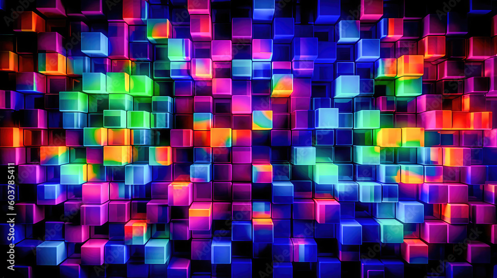 Poster abstract illustration of a neon light pattern creating a blurry pattern of shapes and colors. genera