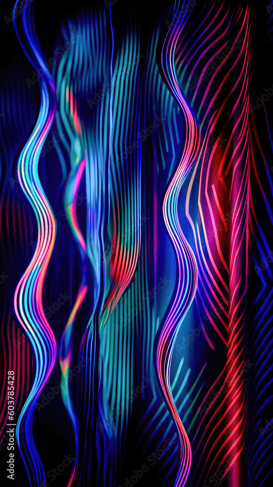 Poster abstract illustration of a neon light pattern creating a blurry pattern of shapes and colors. genera