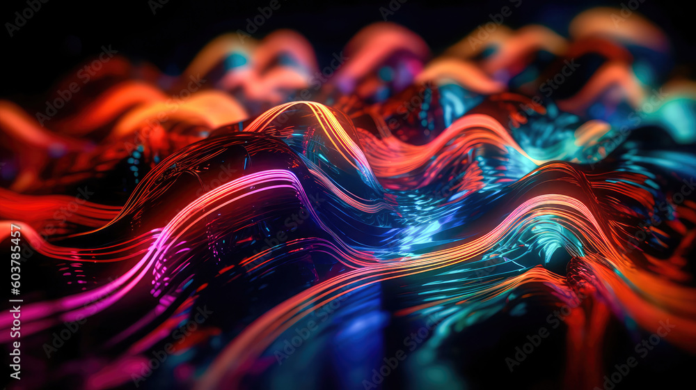 Poster abstract illustration of a neon light pattern creating a blurry pattern of shapes and colors. genera