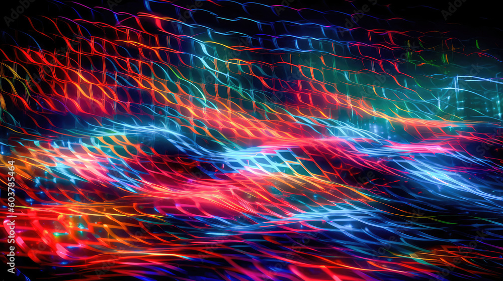 Poster abstract illustration of a neon light pattern creating a blurry pattern of shapes and colors. genera