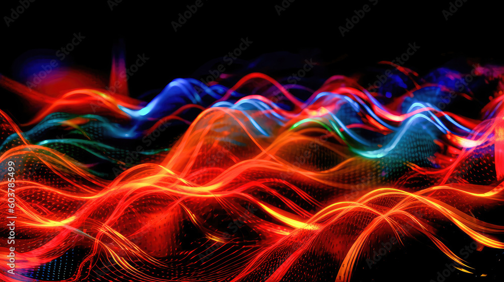 Poster abstract illustration of a neon light pattern creating a blurry pattern of shapes and colors. genera