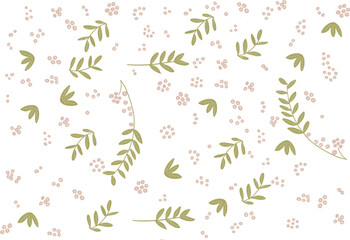 Pink berries  watercolor pink white flowers with green boho leaves 