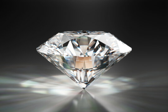 Shiny facet diamond placed on glossy background 3d rendering