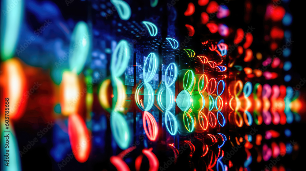 Poster abstract illustration of a neon light pattern creating a blurry pattern of shapes and colors. genera