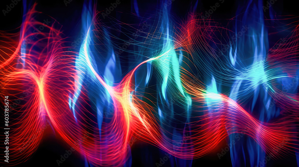 Poster abstract illustration of a neon light pattern creating a blurry pattern of shapes and colors. genera