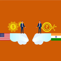 dollar vs rupee, indian currency vs dollar currency vector illustrator design