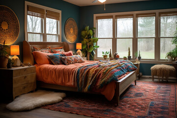 Enchanting Bohemian Bedroom Oasis with Vintage Charm, Generative AI