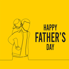 fathers day, yellow background with a drawing of a father and a child on the back of his shoulders. 