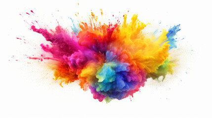 Fototapeta premium Rainbow powder dust explosion, background color. Abstract powder splash paint explode texture wallpaper concept cloud creative dust. Ink rainbow smoke design. Generative AI illustration