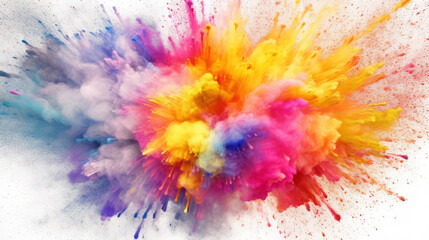 Rainbow powder dust explosion, background color. Abstract powder splash paint explode texture wallpaper concept cloud creative dust. Ink rainbow smoke design. Generative AI illustration