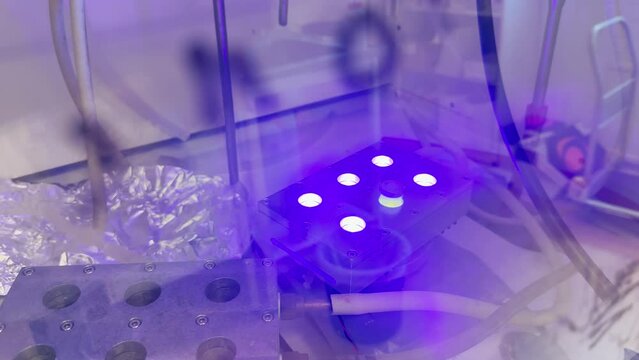 Modern scientific photochemical reaction under UV light. Advance light induced chemical reaction in multiple channels. Multiple luminescent reactions for drug development. 