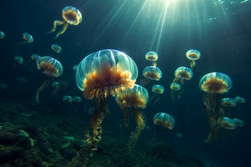 Fototapeta na wymiar jellyfish Aurelia aurita. Crimea, Black Sea. High quality photo Generative AI