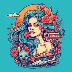 Summer tattoo. Surrealism, fantasy, vibrant colors. Art. Generated by AI.