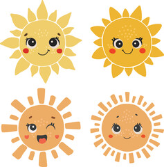Cute sun set cartoon character, Happy sun set vector, Summer sunshine with eyes, Sun set isolated vector, cute baby illustration