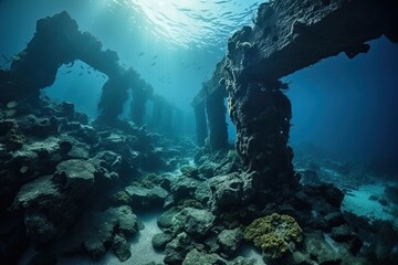 ruins of the underwater city, created with AI, AI, generative AI