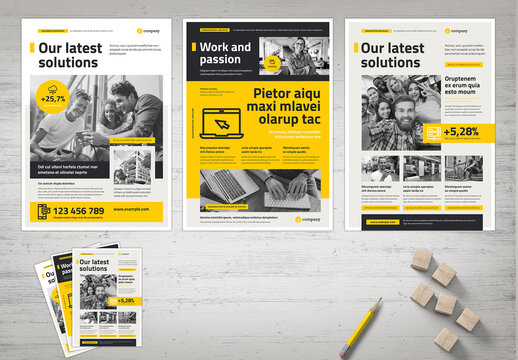 Modern Business Flyer Layout in Pale Beige with Yellow and Black Elements