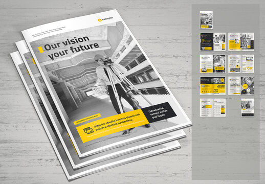 Business Brochure Template in Pale Beige with Yellow and Black Elements