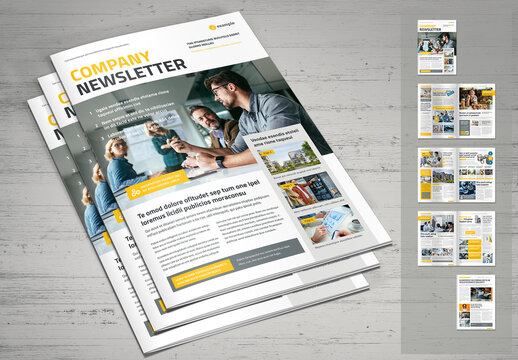 Modern Bright Business Newsletter Design Template with Yellow Accents