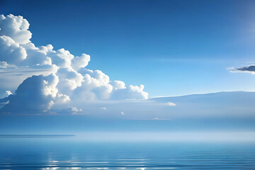 abstract seascape background, cloudy blue sky above the water. Nature panoramic wallpaper