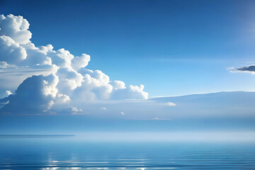 Obraz premium abstract seascape background, cloudy blue sky above the water. Nature panoramic wallpaper