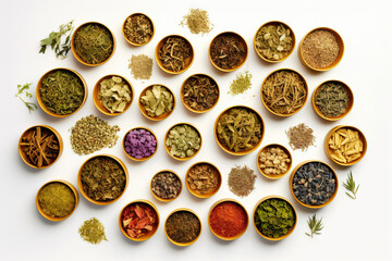 spices on a white flat lay