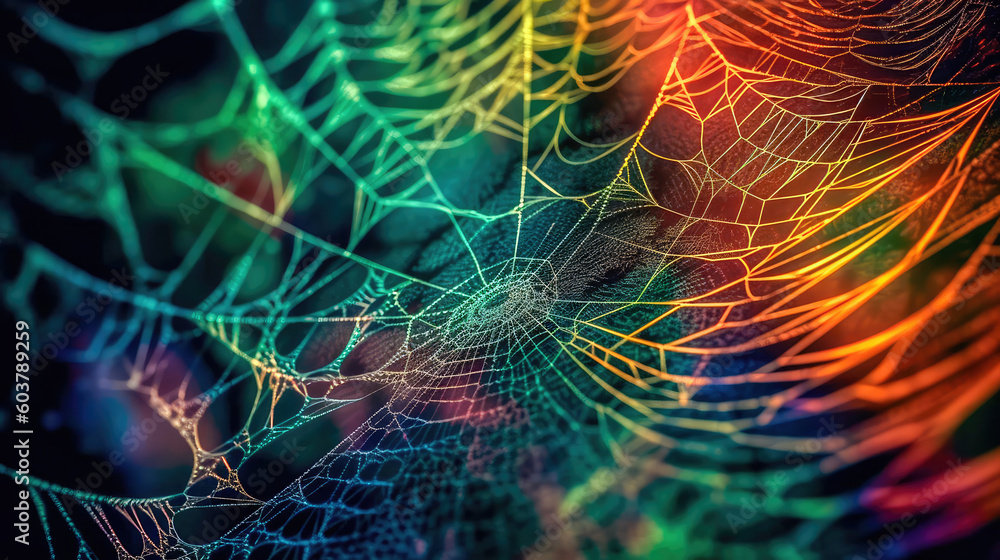 Wall mural abstract illustration of a shiny spider web on a colored background, creating a blurry pattern of li