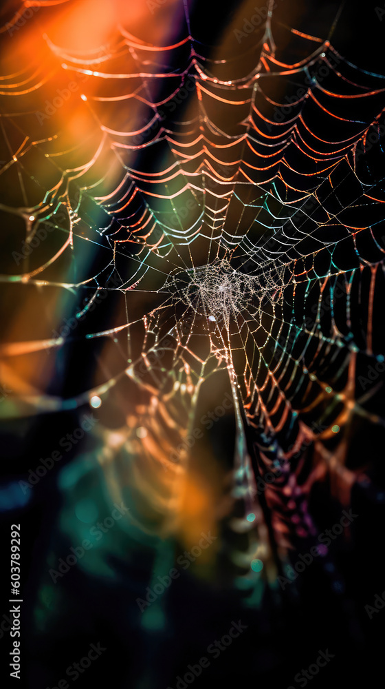 Wall mural abstract illustration of a shiny spider web on a colored background, creating a blurry pattern of li