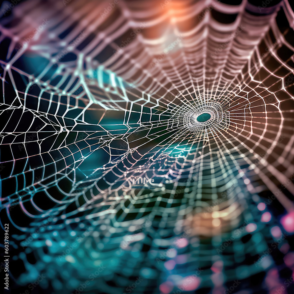 Wall mural abstract illustration of a shiny spider web on a colored background, creating a blurry pattern of li