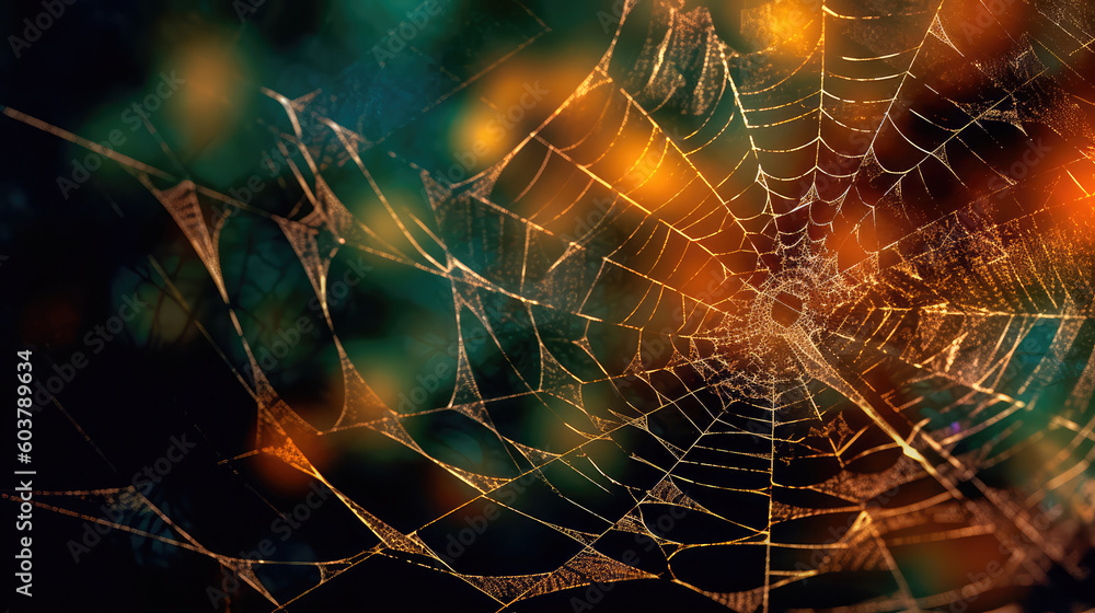 Wall mural abstract illustration of a shiny spider web on a colored background, creating a blurry pattern of li