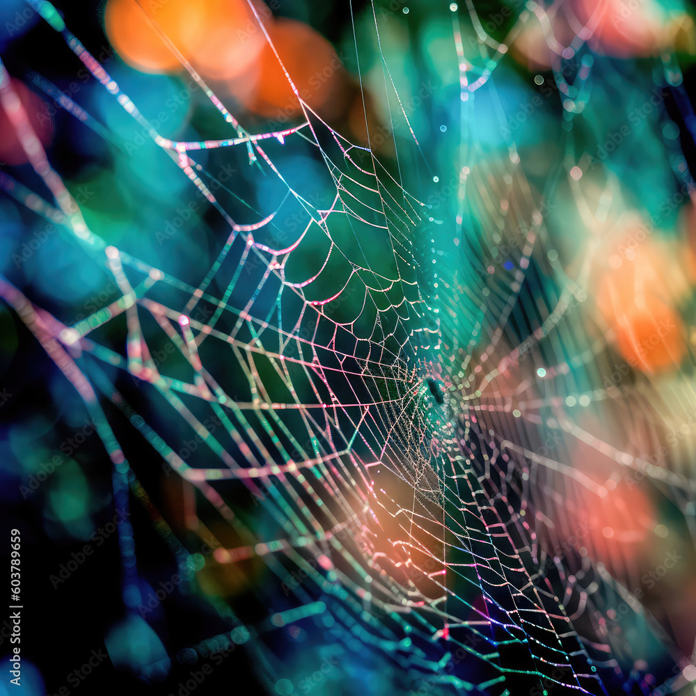 Wall mural abstract illustration of a shiny spider web on a colored background, creating a blurry pattern of li