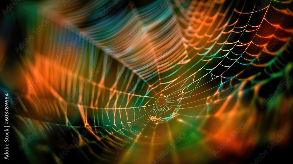 Wall mural abstract illustration of a shiny spider web on a colored background, creating a blurry pattern of li