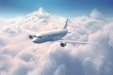 Fototapeta na wymiar Private Jet Soaring Through a Blue Sky with Clouds, Generative AI