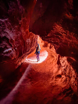 hiker in the cave