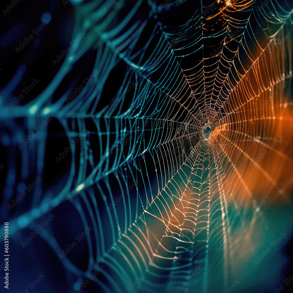Wall mural abstract illustration of a shiny spider web on a colored background, creating a blurry pattern of li