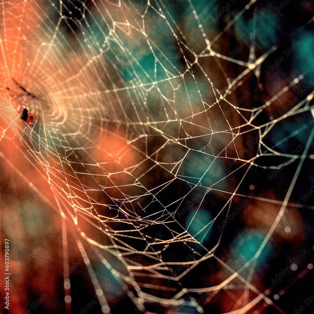 Wall mural abstract illustration of a shiny spider web on a colored background, creating a blurry pattern of li