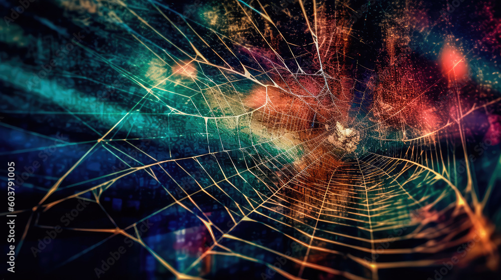 Wall mural abstract illustration of a shiny spider web on a colored background, creating a blurry pattern of li