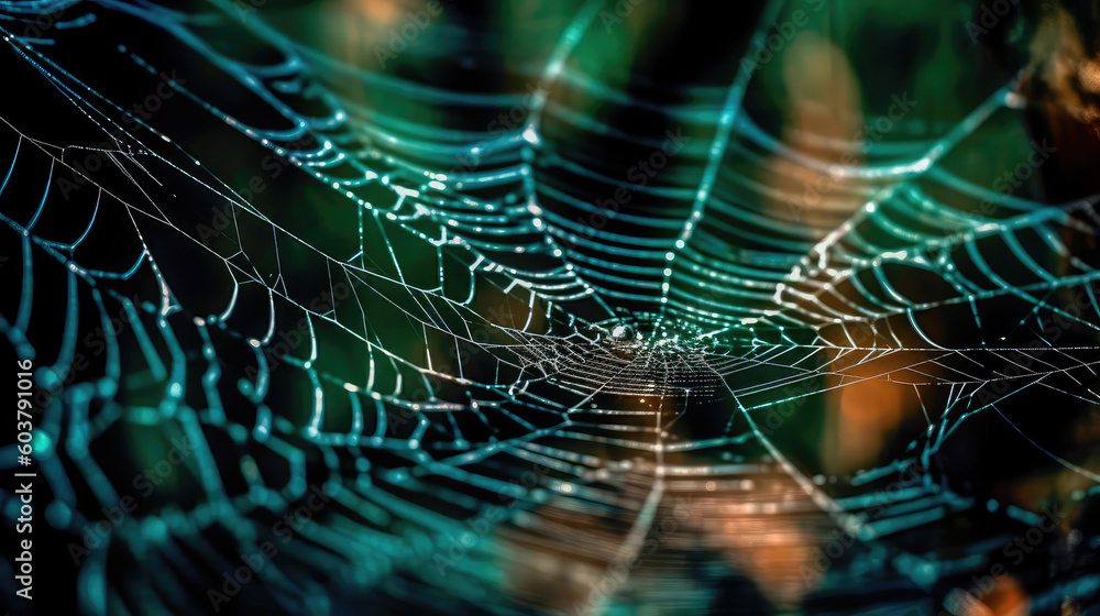Wall mural abstract illustration of a shiny spider web on a colored background, creating a blurry pattern of li