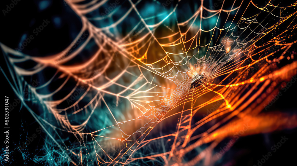 Wall mural abstract illustration of a shiny spider web on a colored background, creating a blurry pattern of li