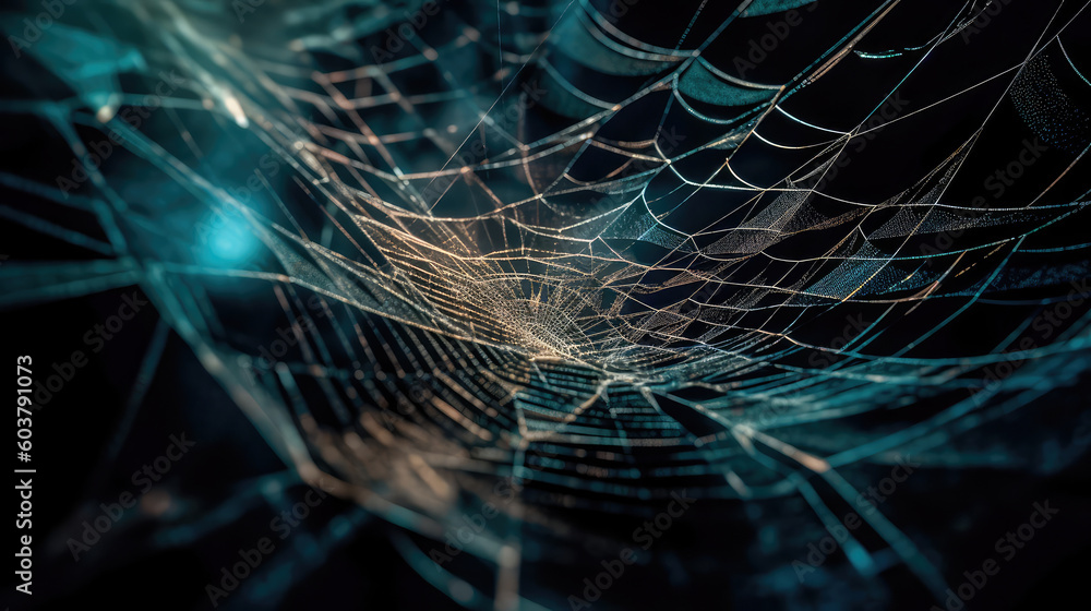 Sticker abstract illustration of a shiny spider web on a colored background, creating a blurry pattern of li