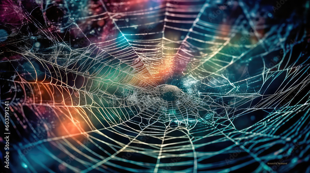Wall mural abstract illustration of a shiny spider web on a colored background, creating a blurry pattern of li