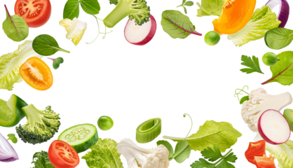 Frame of fresh vegetables, lettuce leaves, healthy ingredients for detox, with copy space