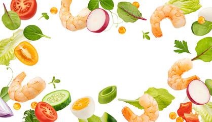 Frame, shrimp salad ingredients isolated
