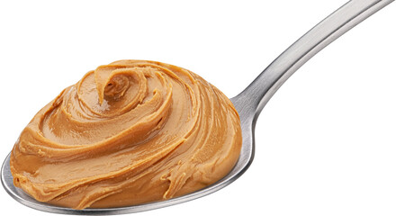 Caramel cream, boiled condensed milk swirl in spoon isolated