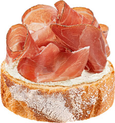 Italian prosciutto crudo sandwich, spanish jamon on rye bread slice, serrano ham bruschetta...