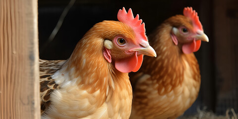 Fototapeta premium Happy chickens on an organic farm, Generative AI